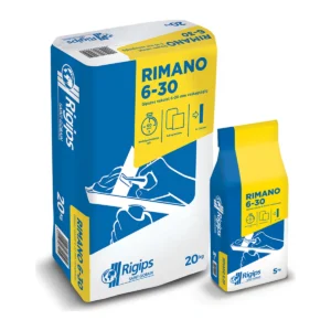 Rigips rimano 6-30 gipszes vakoló anyag 20 kg és 4 kg kiszerelésben.