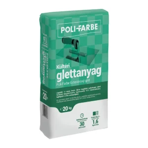 Poli-Farbe kültéri cementbázisú glettelőanyag 20 kg-os zsákos kiszerelésben.