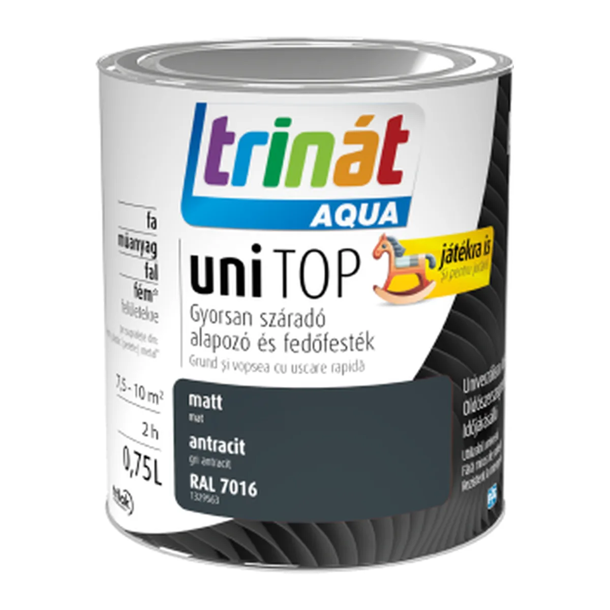 Trinát Aqua uniTOP Matt Alapozó és Fedőfesték – Fára, Fémre és Műanyagra Trinát Aqua uniTOP matt alapozó és fedőfesték, 0,75 literes kiszerelés