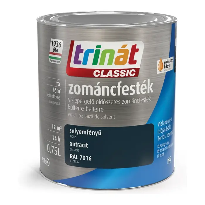 Trinát Classic selyemfényű zománcfesték 0,75 l doboz, antracit RAL 7016